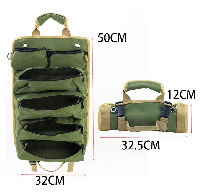 Khaki Portable Roll-Up Tool Organizer with Zippered Pockets V888-ELOSUNG12745