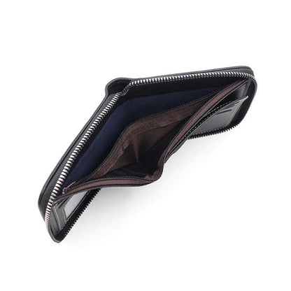 Dark Brown Men's Leather Wallet with Zipper and Horse Embossed Design - Compact and Stylish V888-ELOSUNG12757