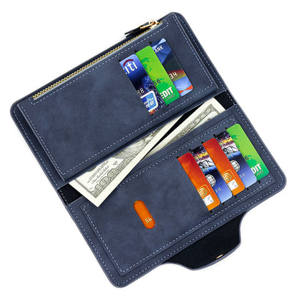 Black Women's Long Zipper Wallet with Button Closure - PU Leather Multi-Compartment Clutch Purse V888-ELOSUNG12760