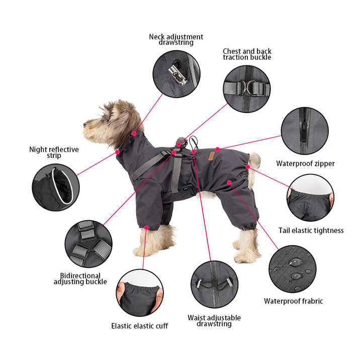 S Laser Adjustable Waterproof Reflective Dog Raincoat with Harness Design V888-ELOSUNG12801
