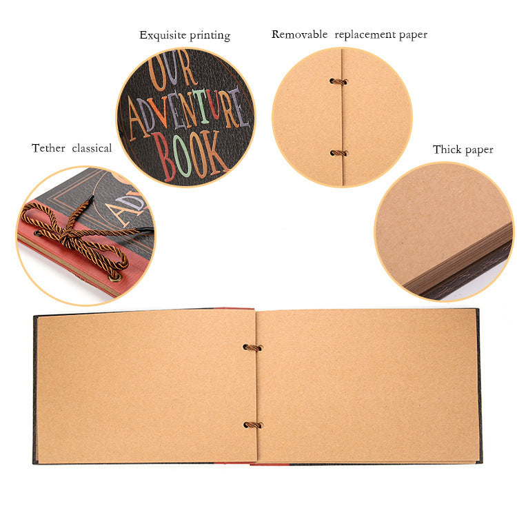 DIY Scrapbook Adventure Album - Retro Kraft Paper Photo Book with String Binding V888-ELOSUNG12811