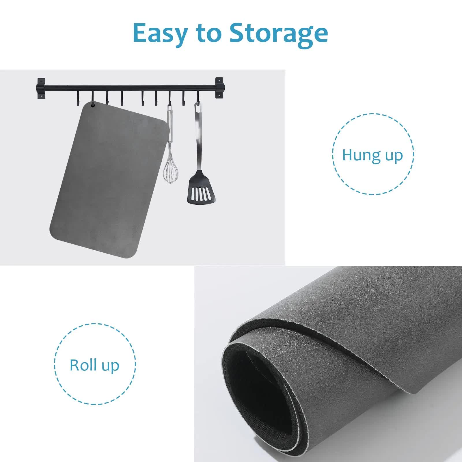 Silver Waterproof Quick-Dry Kitchen Mat - Non-Slip Rubber Base, Absorbent Technology Fabric, 4mm Thick V888-ELOSUNG12820