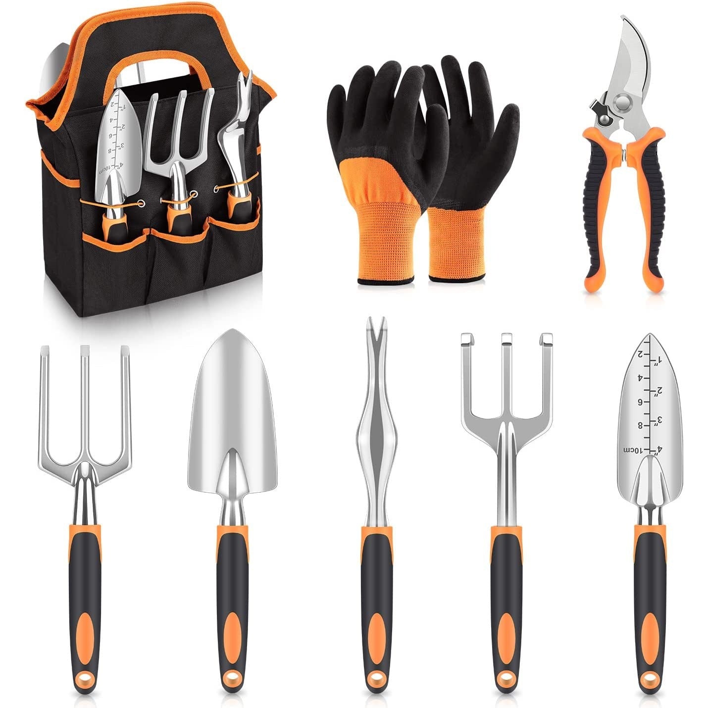 Orange 8-Piece Heavy-Duty Gardening Tool Set with Ergonomic Handles and Storage Bag V888-ELOSUNG12840