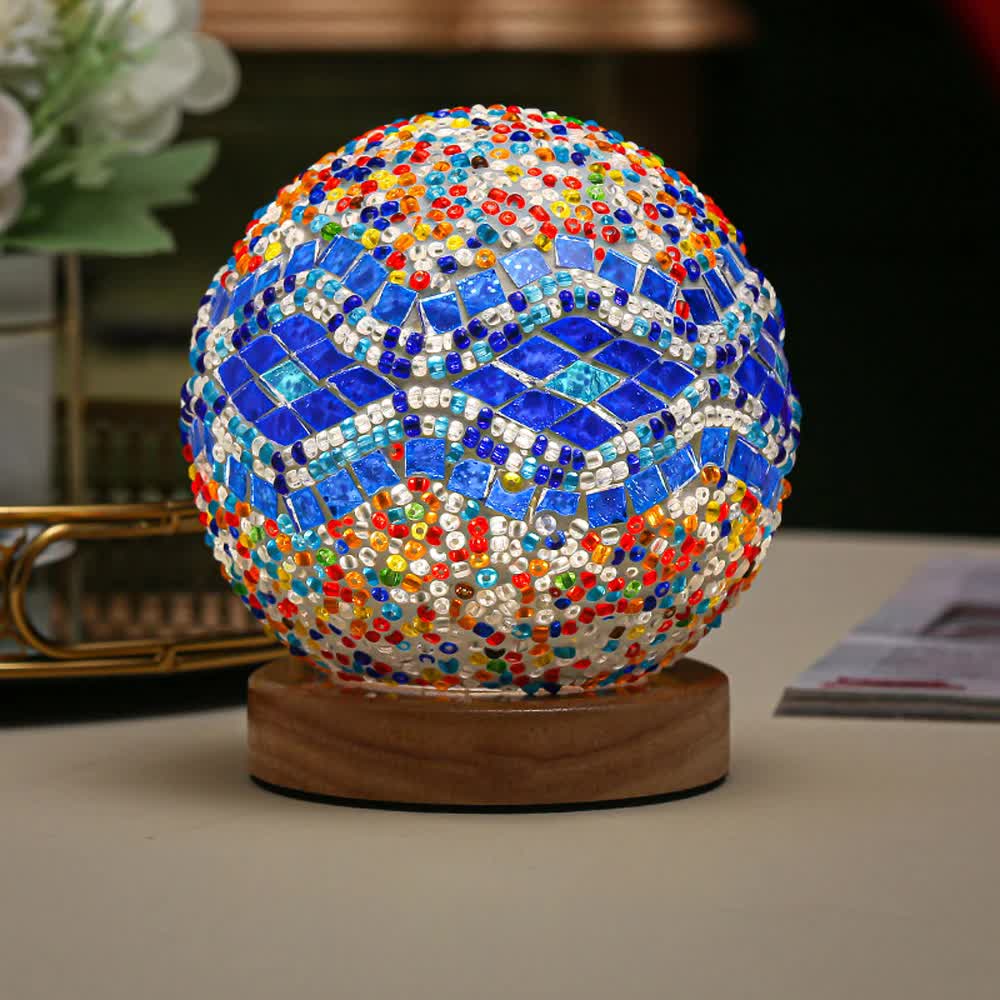 Wavy Blue Handmade Mosaic Glass Lamp - Vibrant Decorative Table Light V888-ELOSUNG12852