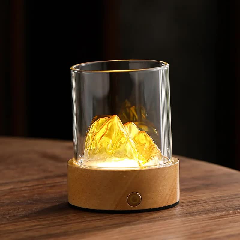 Gold LED Glass Night Light with Mountain Design, USB Rechargeable V888-ELOSUNG12857