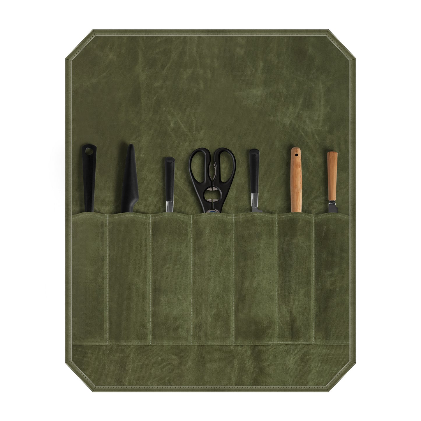 Green Durable Waxed Canvas Knife Roll Bag - Portable Chef Tool Organizer V888-ELOSUNG12873