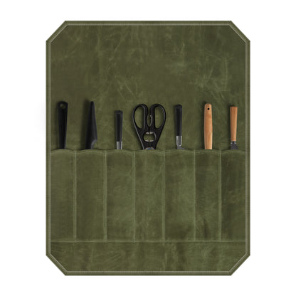 Green Durable Waxed Canvas Knife Roll Bag - Portable Chef Tool Organizer V888-ELOSUNG12873