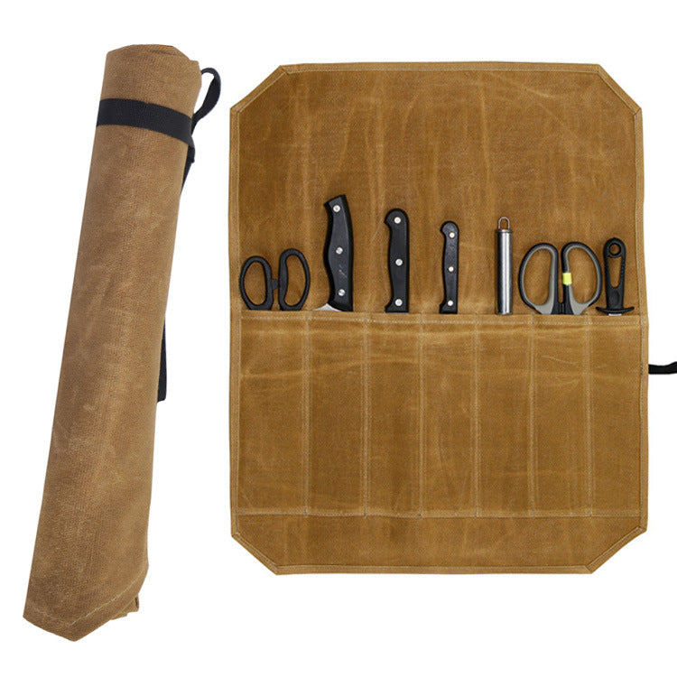 Green Durable Waxed Canvas Knife Roll Bag - Portable Chef Tool Organizer V888-ELOSUNG12873