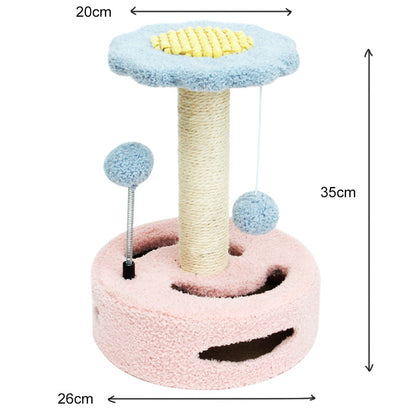 Pink-blue Interactive Cat Scratching Post with Playful Ball Toys, Flower Design - 35cm Height, 26cm Base V888-ELOSUNG12941
