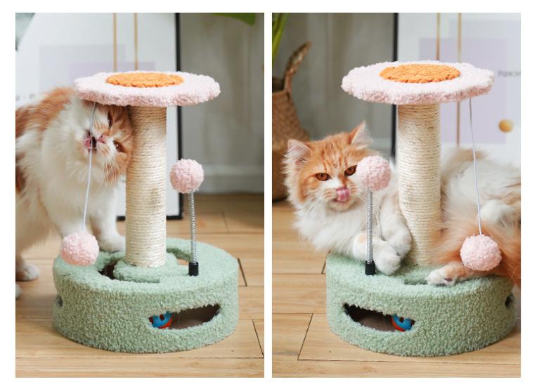 Pink-blue Interactive Cat Scratching Post with Playful Ball Toys, Flower Design - 35cm Height, 26cm Base V888-ELOSUNG12941