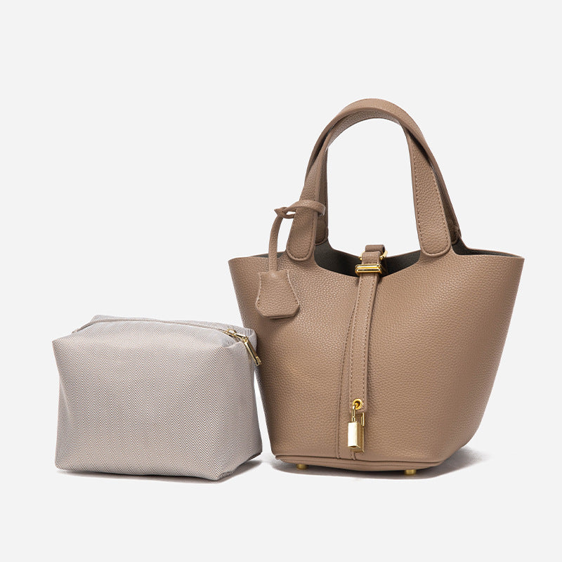 Faw Elegant Women's Leather Tote Handbag with Gold Lock Detail V888-ELOSUNG12947