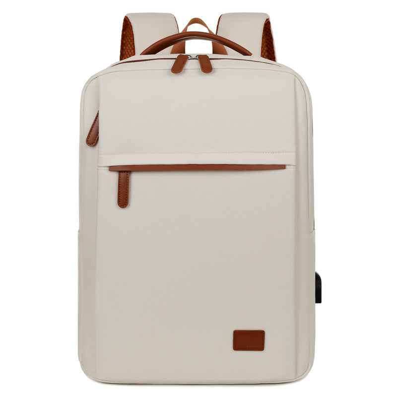 Beige Minimalist USB Charging Laptop Backpack - Elegant and Spacious Travel Bag V888-ELOSUNG12956