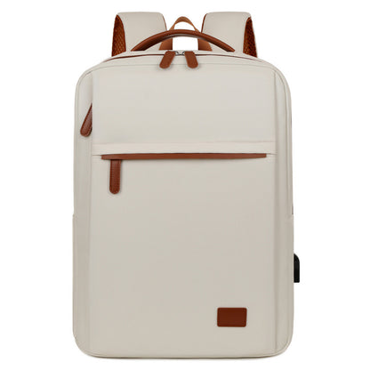 Beige Minimalist USB Charging Laptop Backpack - Elegant and Spacious Travel Bag V888-ELOSUNG12956