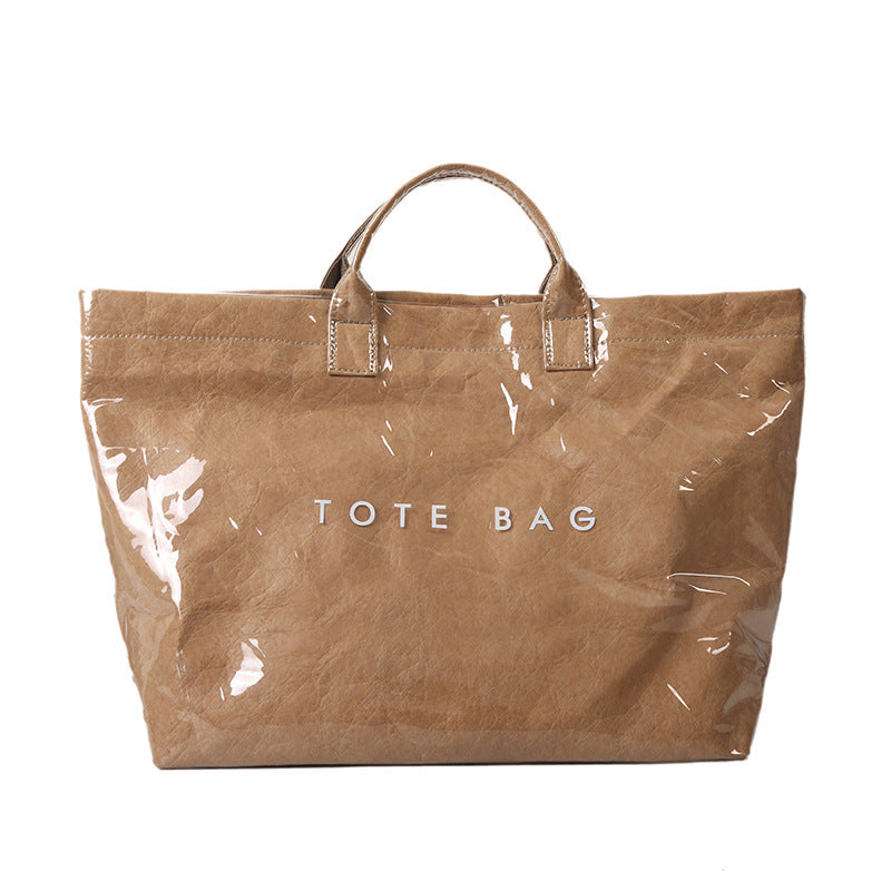 Khaki Trendy Waterproof Tote Bag - Lightweight and Durable Carryall V888-ELOSUNG12963