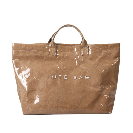 Khaki Trendy Waterproof Tote Bag - Lightweight and Durable Carryall V888-ELOSUNG12963