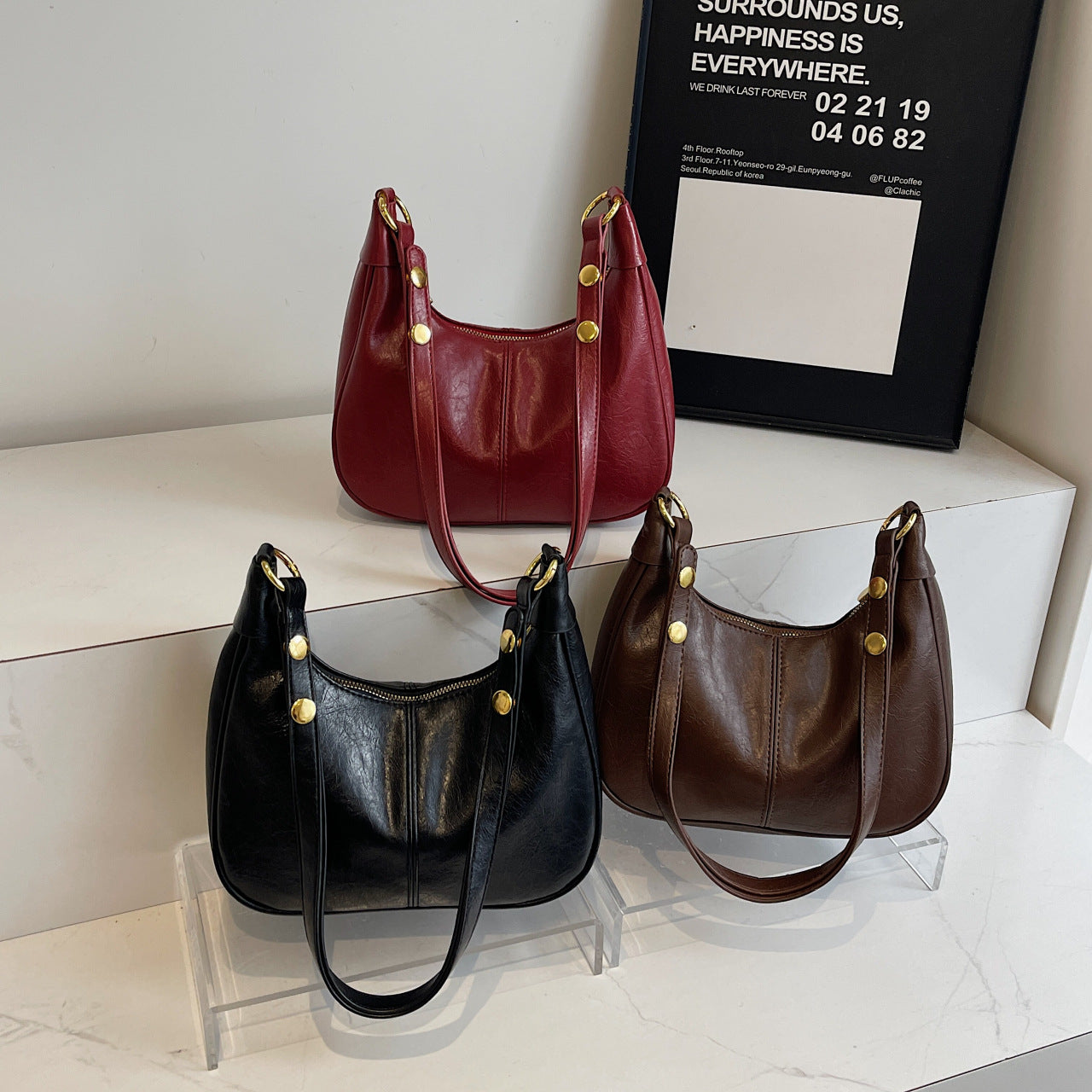 Brown Vintage Faux Leather Hobo Shoulder Bag - Classic and Versatile Handbag V888-ELOSUNG12966