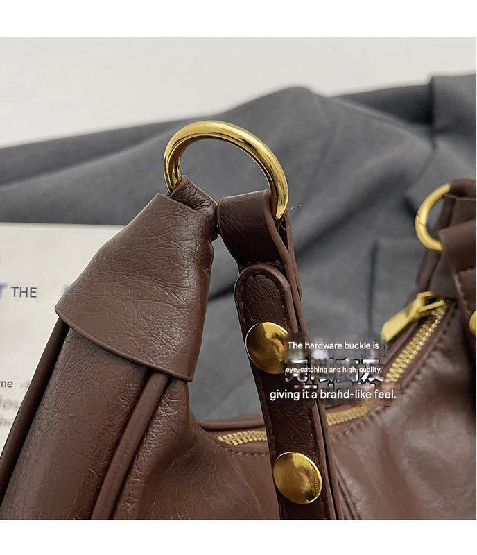 Brown Vintage Faux Leather Hobo Shoulder Bag - Classic and Versatile Handbag V888-ELOSUNG12966