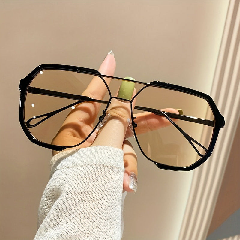 Black Frame Champagne Unisex Oversized Aviator Metal Frame Sunglasses - Retro Fashion Eyewear with AC Lenses V888-ELOSUNG12991