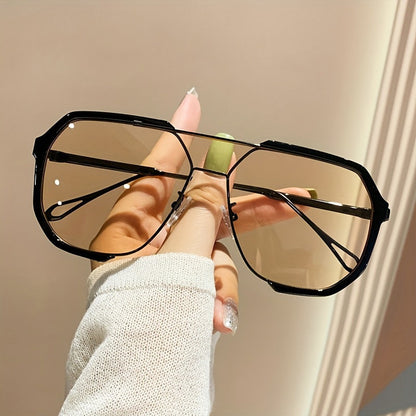 Black Frame Champagne Unisex Oversized Aviator Metal Frame Sunglasses - Retro Fashion Eyewear with AC Lenses V888-ELOSUNG12991