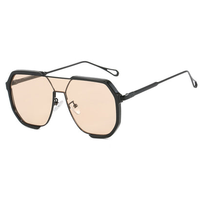 Black Frame Champagne Unisex Oversized Aviator Metal Frame Sunglasses - Retro Fashion Eyewear with AC Lenses V888-ELOSUNG12991