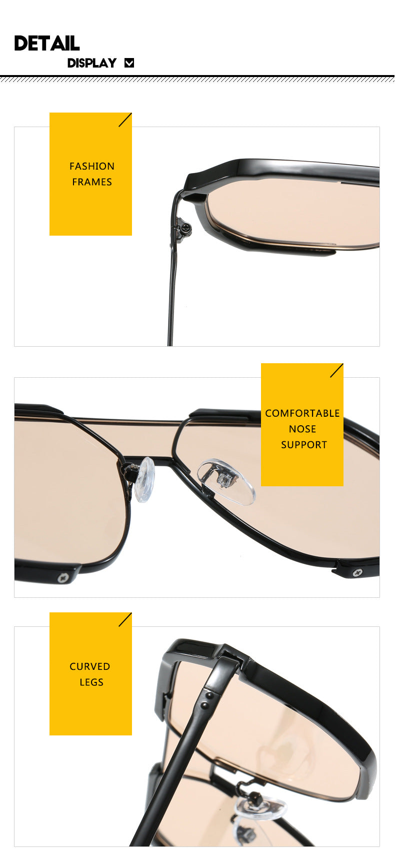 Black Frame Champagne Unisex Oversized Aviator Metal Frame Sunglasses - Retro Fashion Eyewear with AC Lenses V888-ELOSUNG12991
