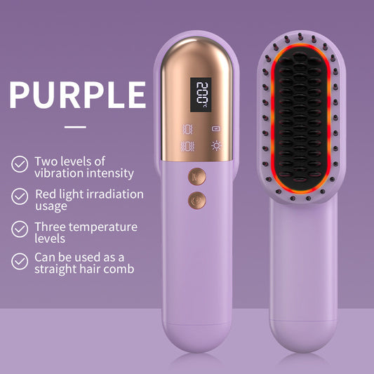 Purle Mini Rechargeable Ionic Hair Straightening Comb | Portable Wireless Vibration Massage Brush for V888-ELOSUNG13013