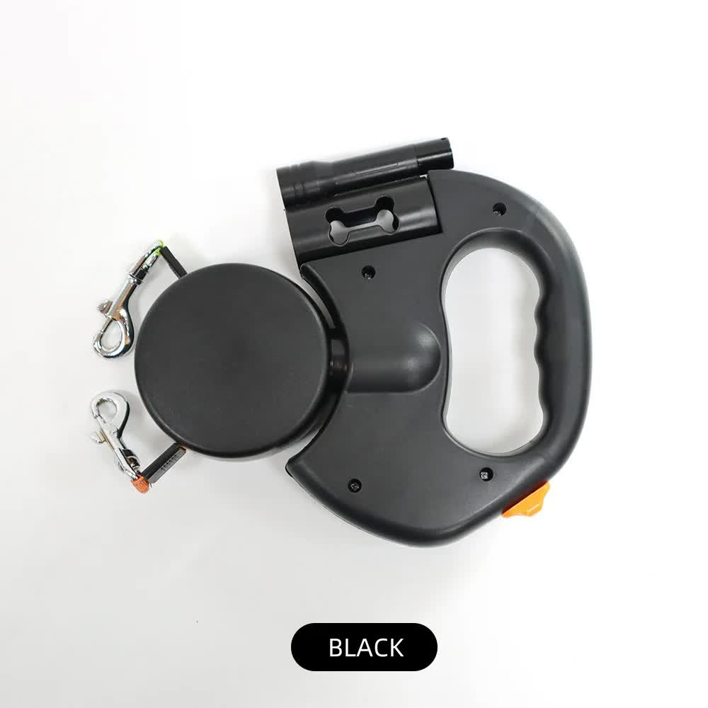 Black Dual Retractable Dog Leash | 2-in-1 Automatic Pet Leash for Walking Two Dogs Simultaneously V888-ELOSUNG13022