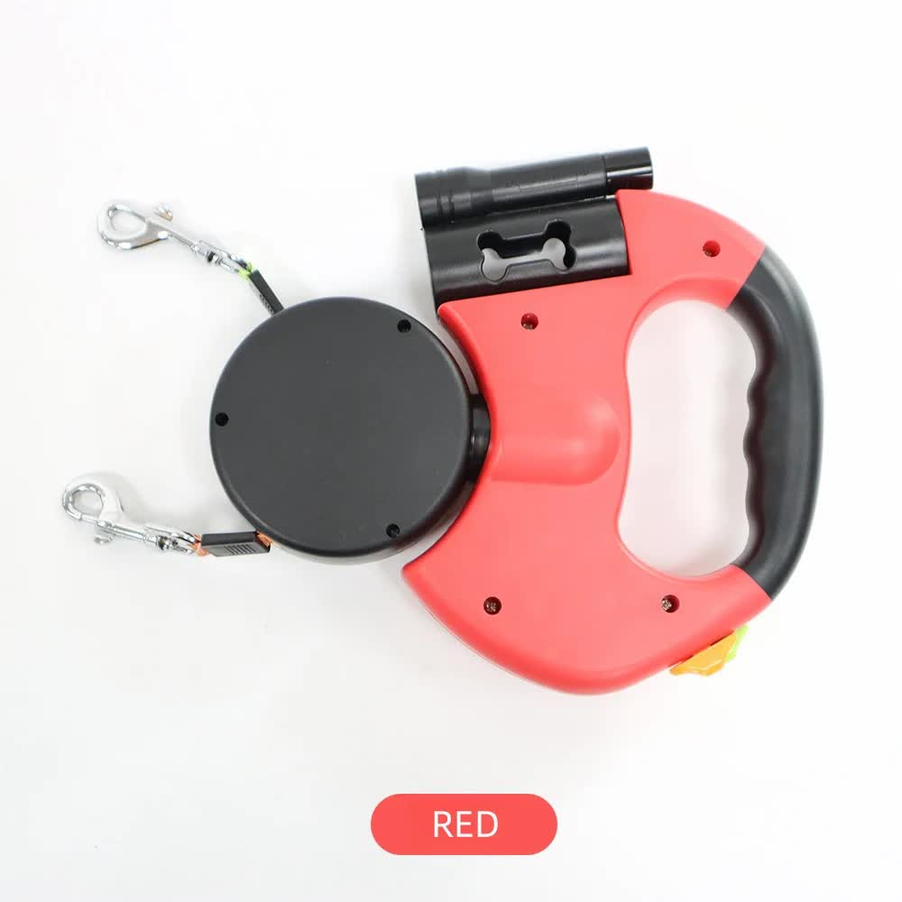 Red Dual Retractable Dog Leash | 2-in-1 Automatic Pet Leash for Walking Two Dogs Simultaneously V888-ELOSUNG13023