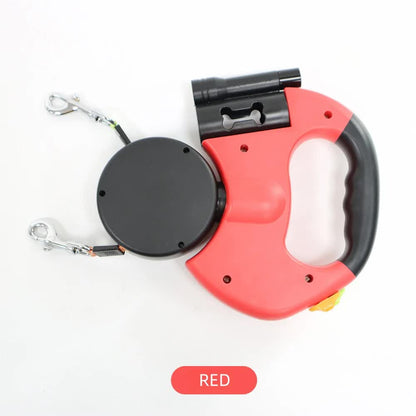 Red Dual Retractable Dog Leash | 2-in-1 Automatic Pet Leash for Walking Two Dogs Simultaneously V888-ELOSUNG13023