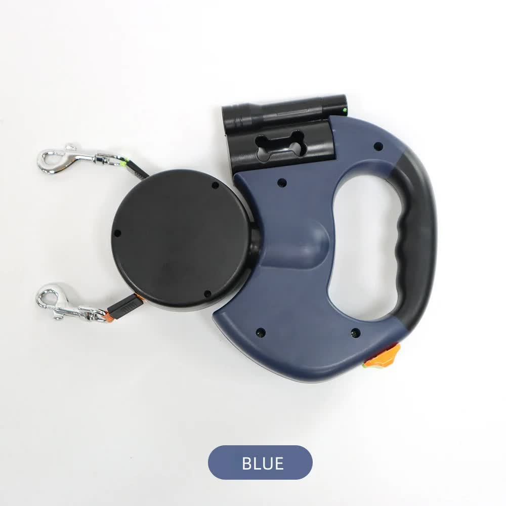 Blue Dual Retractable Dog Leash | 2-in-1 Automatic Pet Leash for Walking Two Dogs Simultaneously V888-ELOSUNG13024