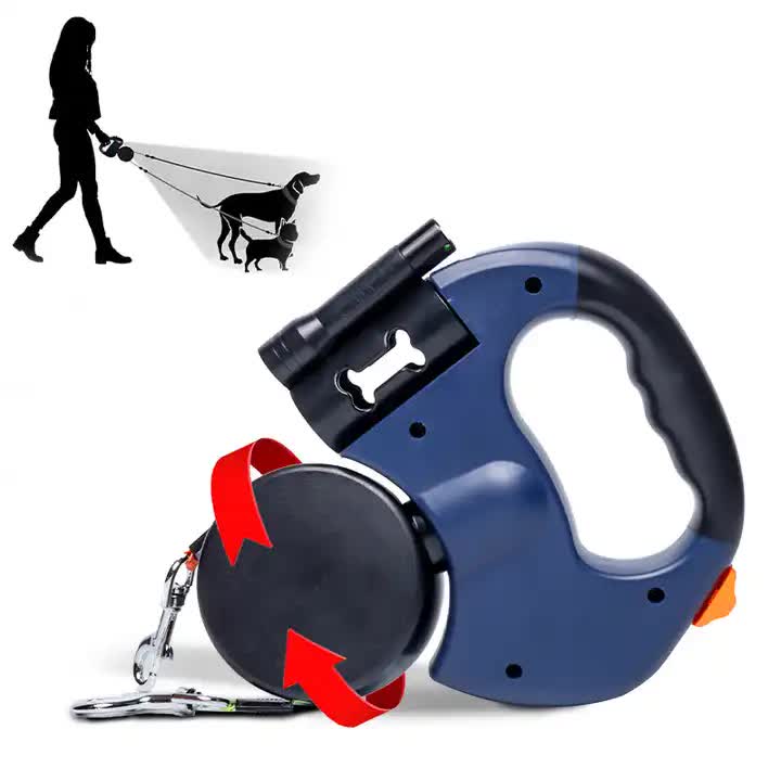 Blue Dual Retractable Dog Leash | 2-in-1 Automatic Pet Leash for Walking Two Dogs Simultaneously V888-ELOSUNG13024