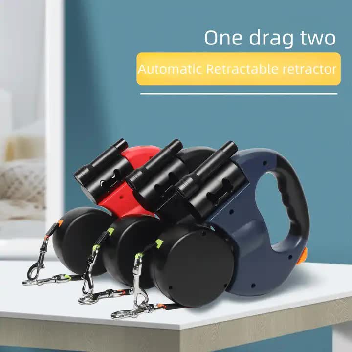 Blue Dual Retractable Dog Leash | 2-in-1 Automatic Pet Leash for Walking Two Dogs Simultaneously V888-ELOSUNG13024