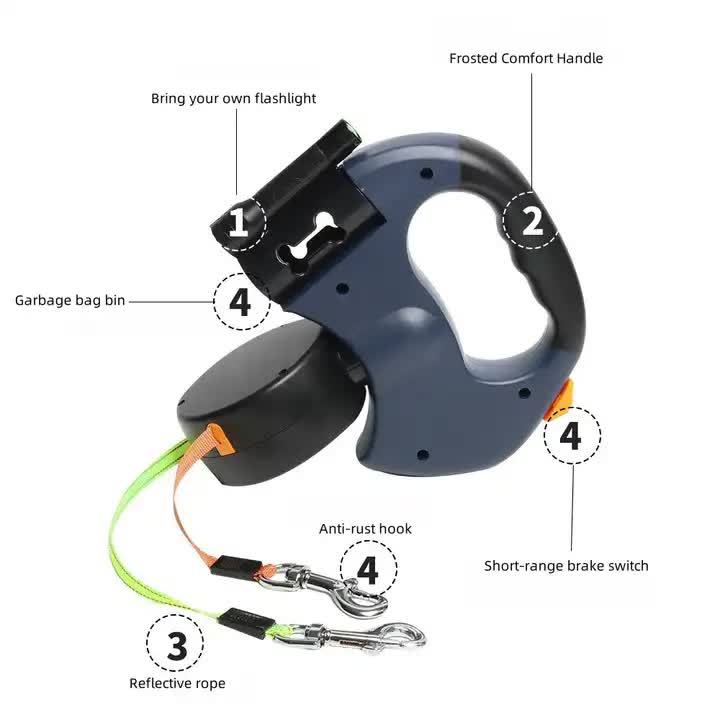 Blue Dual Retractable Dog Leash | 2-in-1 Automatic Pet Leash for Walking Two Dogs Simultaneously V888-ELOSUNG13024