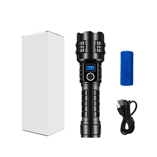 Carton Box LED Self-Defense Flashlight - Powerful Rechargeable Type-C LED Torch with Digital Display for Home V888-ELOSUNG13034