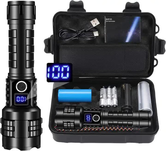 Gift Box LED Self-Defense Flashlight - Powerful Rechargeable Type-C LED Torch with Digital Display for Home & V888-ELOSUNG13035