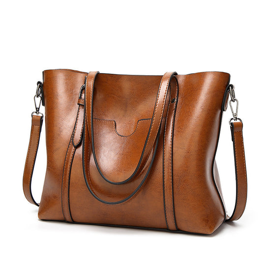 Brown Fashionable Soft Leather Women's Handbag, Large Capacity Shoulder & Crossbody Tote, Casual Bucket Bag V888-ELOSUNG13061