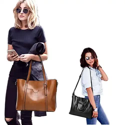 Brown Fashionable Soft Leather Women's Handbag, Large Capacity Shoulder & Crossbody Tote, Casual Bucket Bag V888-ELOSUNG13061