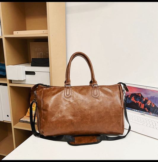Brown Solid Color Unisex Large Capacity Fitness Bag - Leather Sports Bag, Crossbody Travel Bag, Gym and V888-ELOSUNG13126