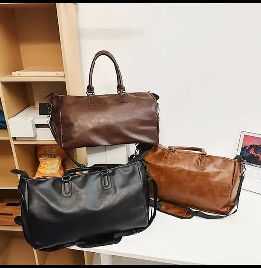 Brown Solid Color Unisex Large Capacity Fitness Bag - Leather Sports Bag, Crossbody Travel Bag, Gym and V888-ELOSUNG13126