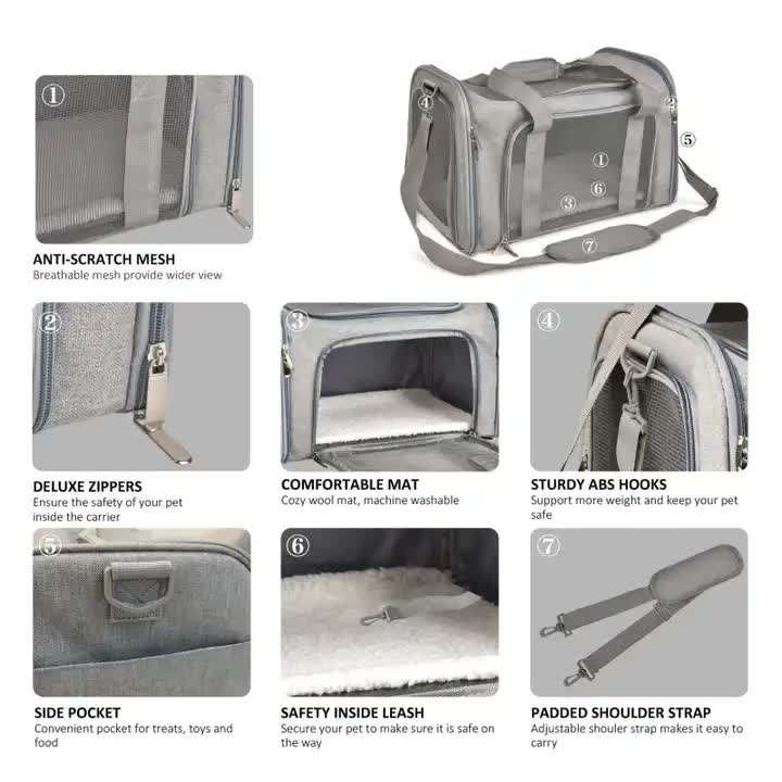 S Black Portable Foldable Pet Carrier Bag - Large Capacity Travel Carrier for 2 Small Pets, Comfortable and V888-ELOSUNG13128