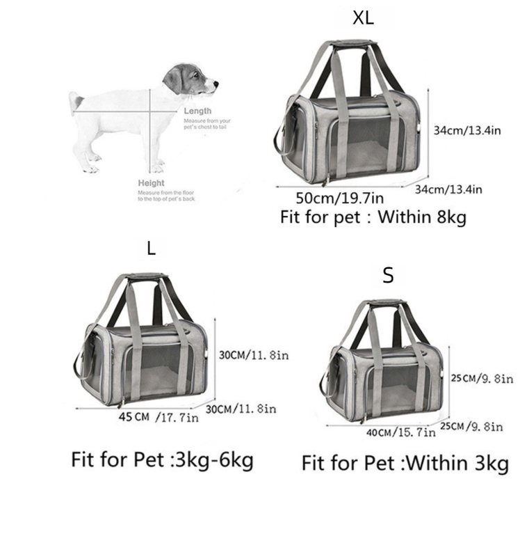 L Grey Portable Foldable Pet Carrier Bag - Large Capacity Travel Carrier for 2 Small Pets, Comfortable and V888-ELOSUNG13132