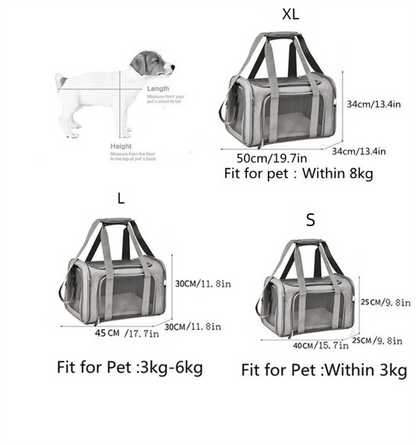 L Grey Portable Foldable Pet Carrier Bag - Large Capacity Travel Carrier for 2 Small Pets, Comfortable and V888-ELOSUNG13132