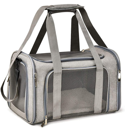XL Grey Portable Foldable Pet Carrier Bag - Large Capacity Travel Carrier for 2 Small Pets, Comfortable and V888-ELOSUNG13133