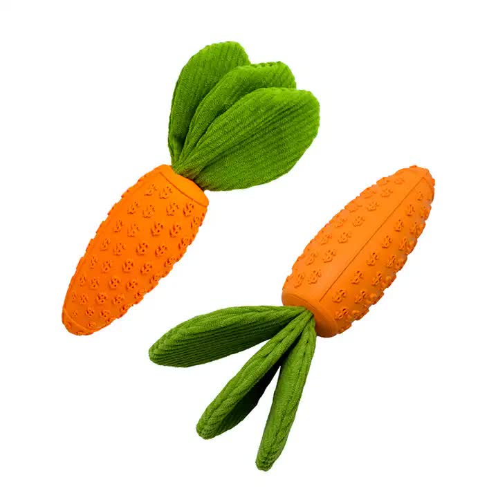 2 PCS Durable Rubber Carrot Dog Toy - Squeaky Chew Toy for Large Dogs, Puppy Teething & Dental Care, V888-ELOSUNG13145