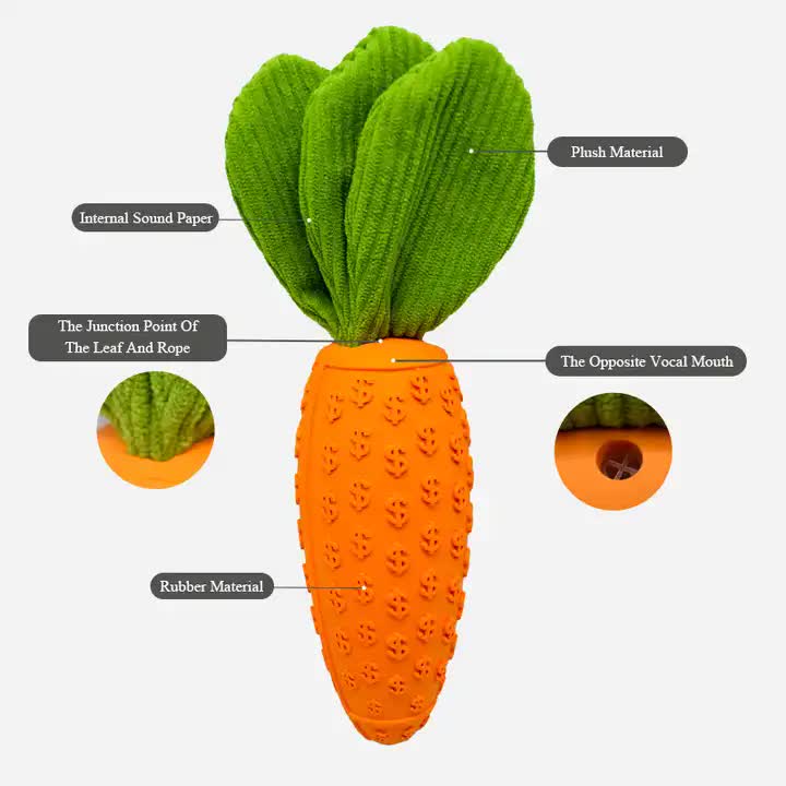 2 PCS Durable Rubber Carrot Dog Toy - Squeaky Chew Toy for Large Dogs, Puppy Teething & Dental Care, V888-ELOSUNG13145