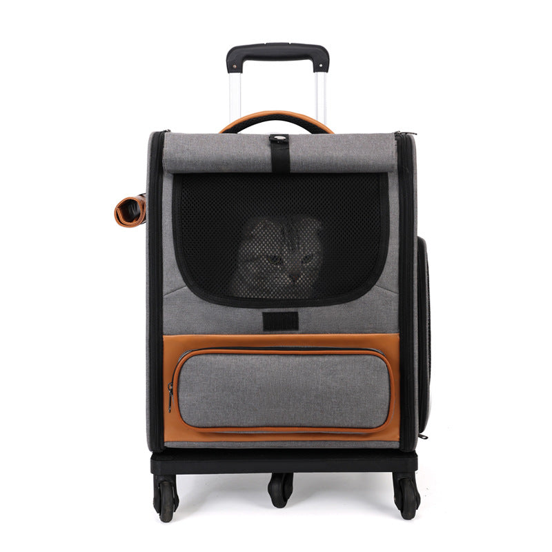Grey Large Capacity Breathable Foldable Pet Trolley - Travel Cat Carrier with Wheels, Portable, Spacious, and V888-ELOSUNG13146