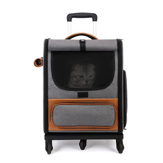 Grey Large Capacity Breathable Foldable Pet Trolley - Travel Cat Carrier with Wheels, Portable, Spacious, and V888-ELOSUNG13146