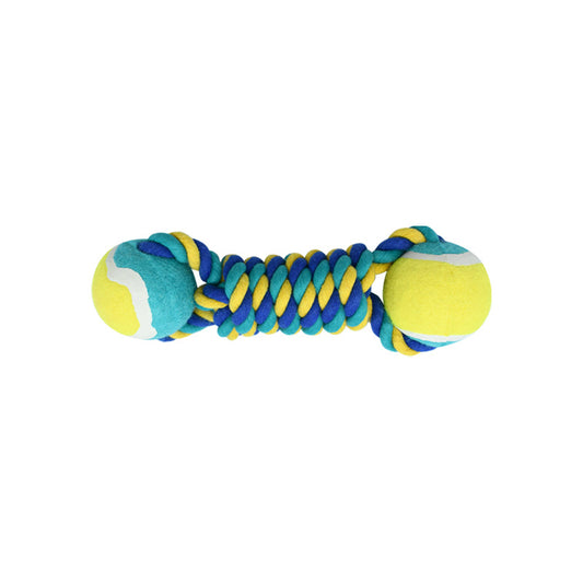 2 PCS Yellow Durable Cotton Rope and Tennis Ball Dog Toy Set - Chew Resistant Tug Toys with Rope Dumbbell - V888-ELOSUNG13165