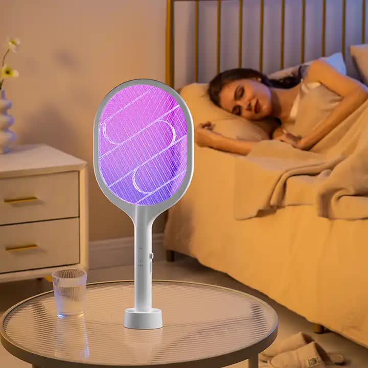 White Rechargeable Electric Mosquito Racket - 2-in-1 Mosquito Killer with Lithium Battery, Fly Swatter & V888-ELOSUNG13212