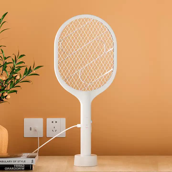 White Rechargeable Electric Mosquito Racket - 2-in-1 Mosquito Killer with Lithium Battery, Fly Swatter & V888-ELOSUNG13212